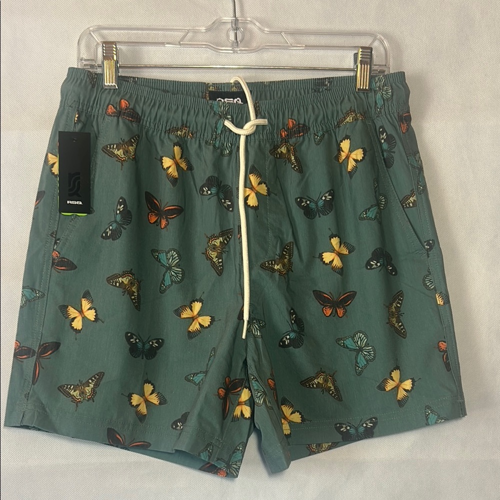 nwt RSQ green Butterfly Print SWIM SHORTS mens MEDIUM